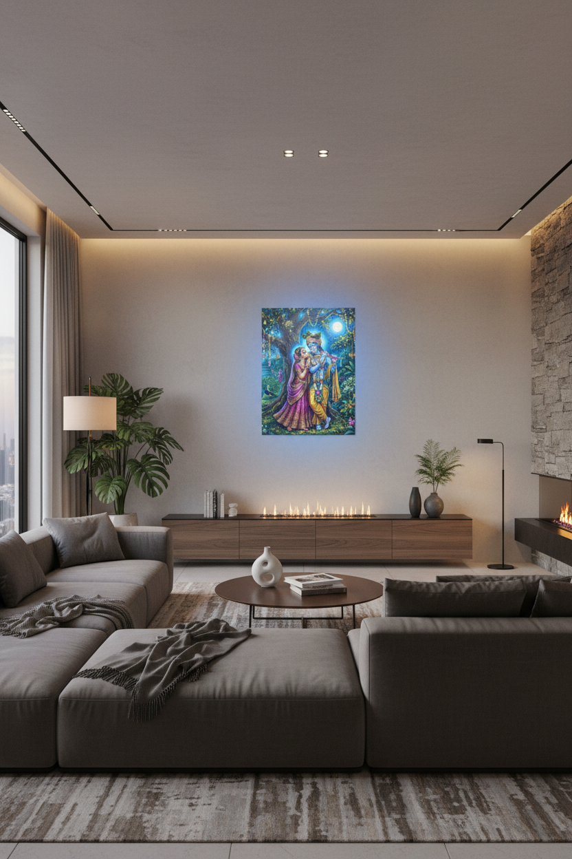 Radha Krishna Metal Poster – Divine Wall Art for Home & Pooja Room
