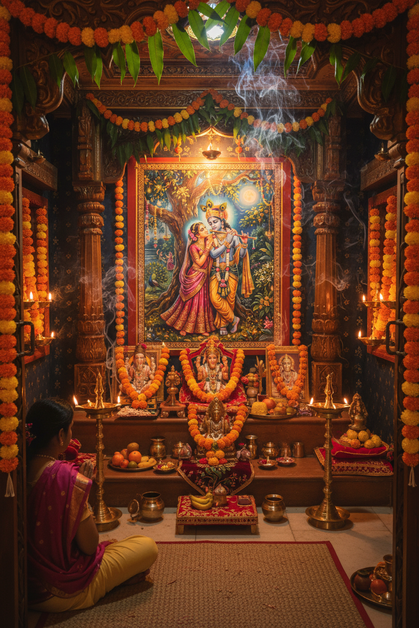 Radha Krishna Metal Poster – Divine Wall Art for Home & Pooja Room