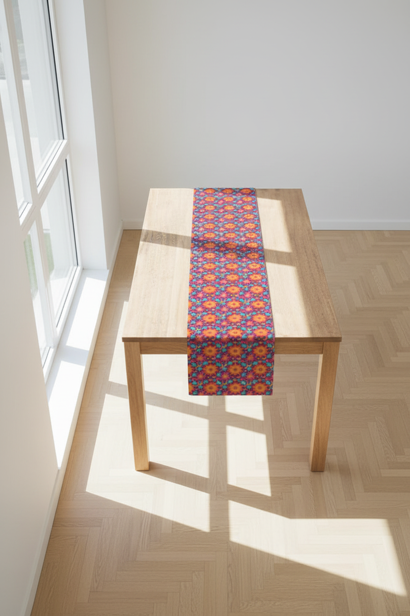 Boho Kaleidoscope Table Runner | Vibrant Mandala & Geometric Bohemian Decor